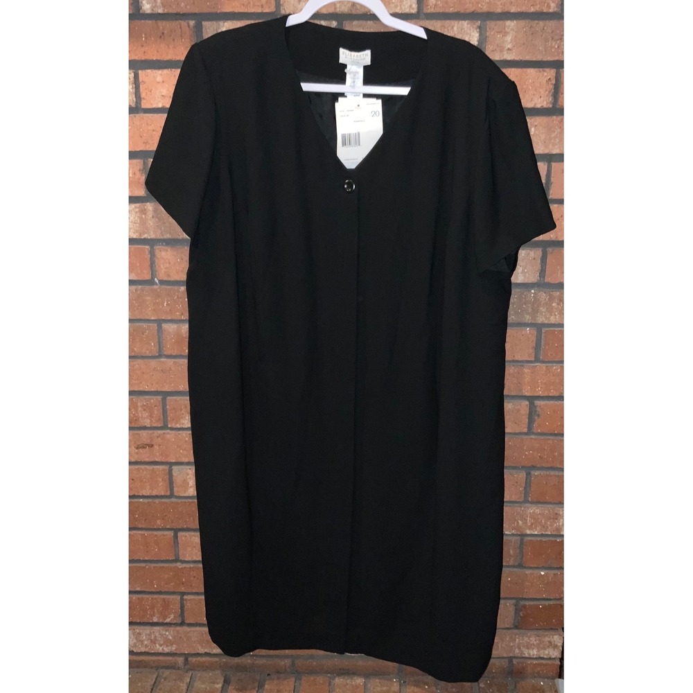 Elisabeth Liz Claiborne Black V-Neck Shift Dress Button Front‎ Petite Size 20